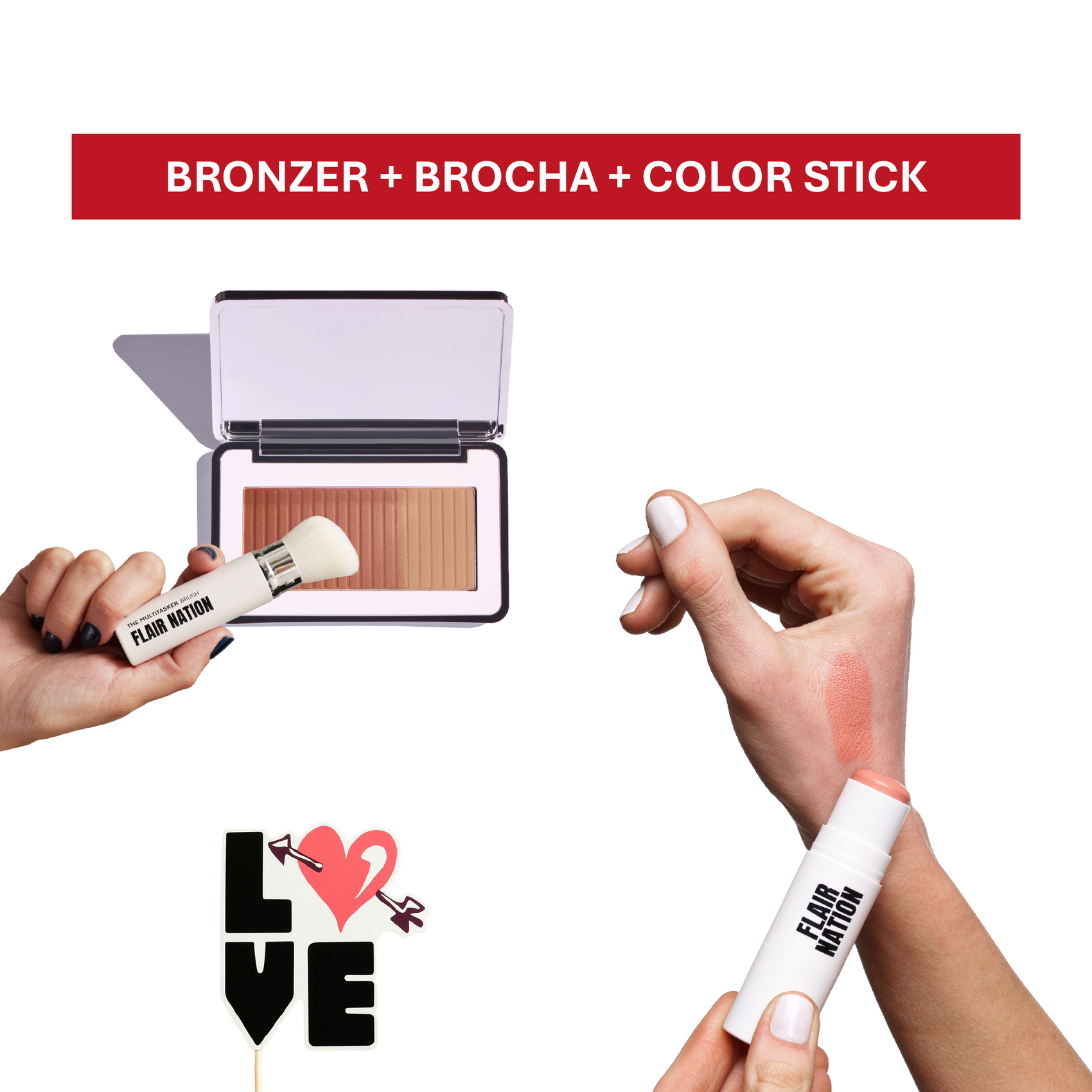 Combo The Real Bronze & Sculpt Bronzer + All Over Makeup Stick + Brocha Multitasker